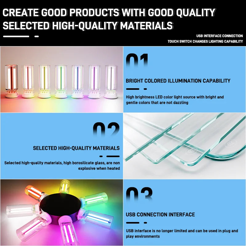 Car Atmosphere Light USB Night Light Touch Dimming LED Incandescent Filament Lamp Bulb Emergency Lighting Plug Play Ambient Lamp