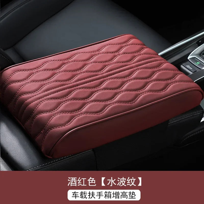 Wave Embroider PU Leather Car Armrest Mat Center Console Arm Rest Protection Cushion Auto Armrests Storage Box Cover Pad Visible