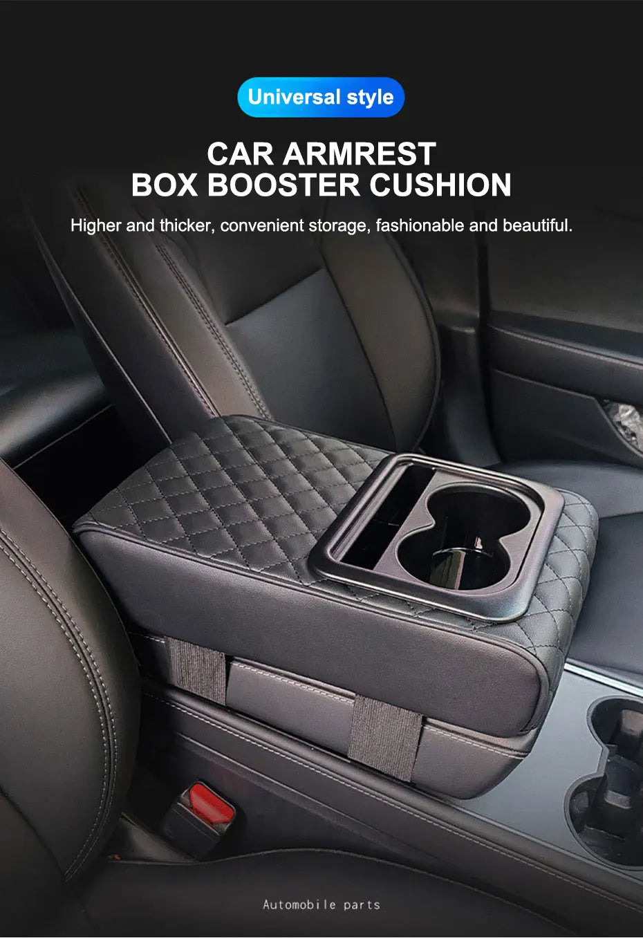 SEAMETAL Car Armrest Box Pad PU Leather Center Console Cover Elbow Rest Cushion Mat with Cup Holder Auto Arm Rest Extension Pad