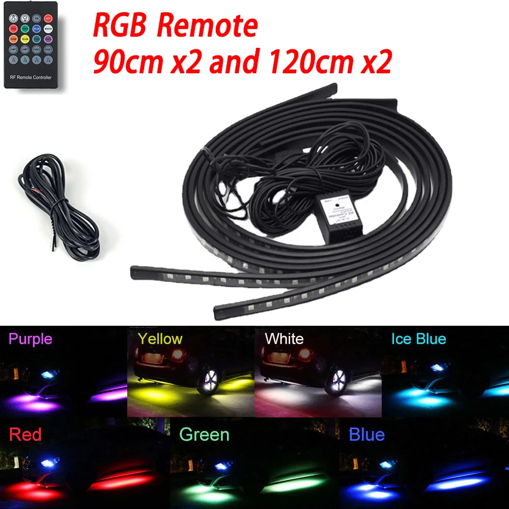 RGB Flexible Car Underglow Light Strip – 12V LED Underbody Ambient Light with App Control Neon Decorative Lamps