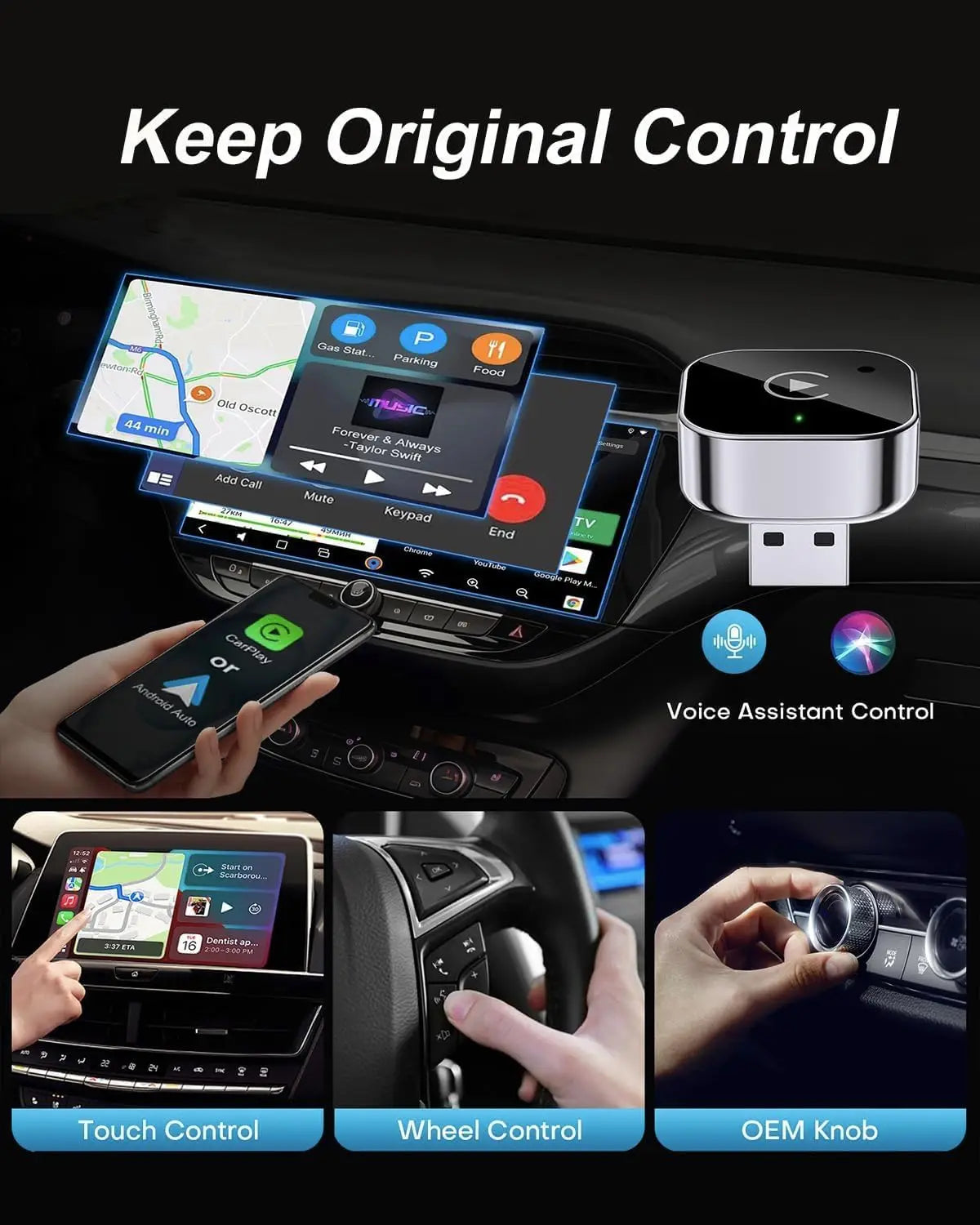 Wireless CarPlay & Android Auto Adapter Plug & Play USB Dongle, Fast Auto Connect