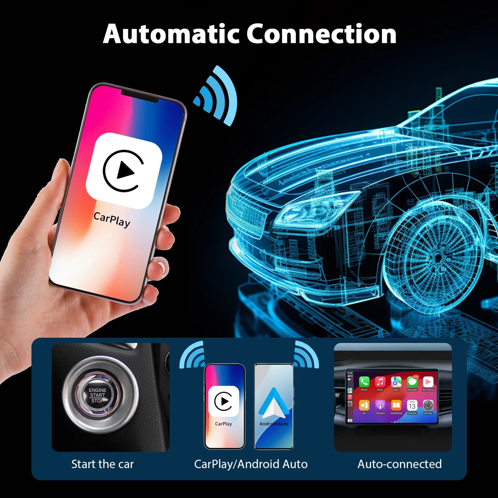 Wireless Portable Carplay Screen for Car 10.26Inch Carplay & Android Auto Car Touch Stereo, with Dash Cam, Backup Camera