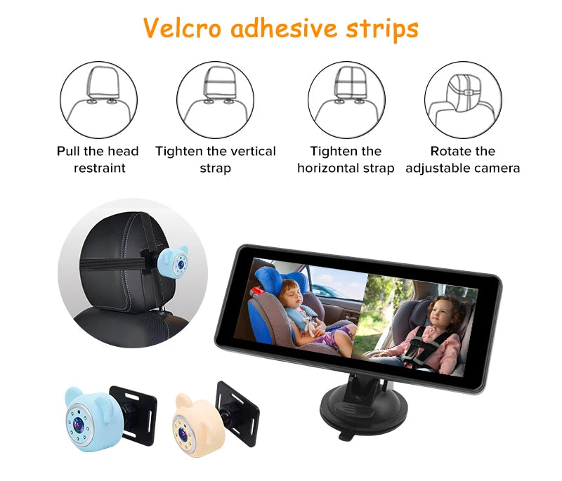 2 Camera Rear View Monitor 6.86'' IPS Screen Baby Car Mirror Wide View Angle for Infants Kids Pets Night Vision Function