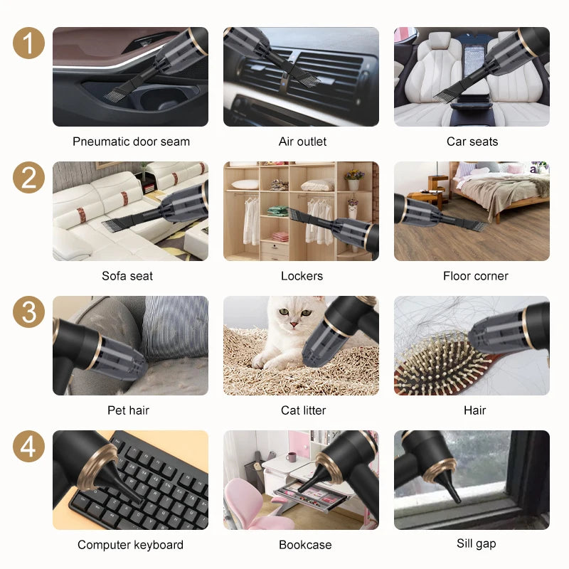 2-in-1 Car Vacuum Cleaner & Air Blower High Power Portable Dust Cleaner