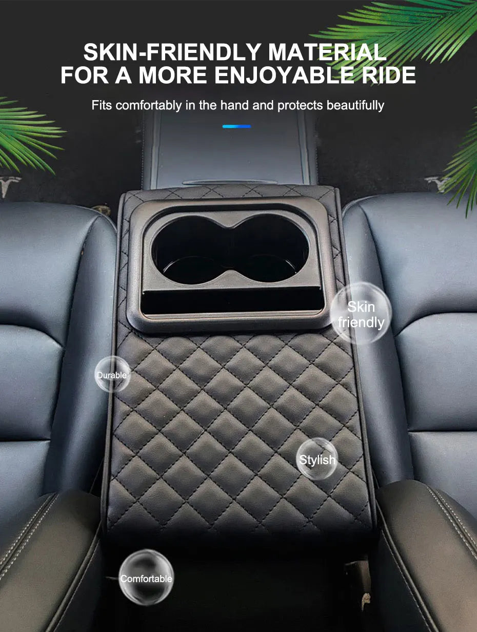 SEAMETAL Car Armrest Box Pad PU Leather Center Console Cover Elbow Rest Cushion Mat with Cup Holder Auto Arm Rest Extension Pad