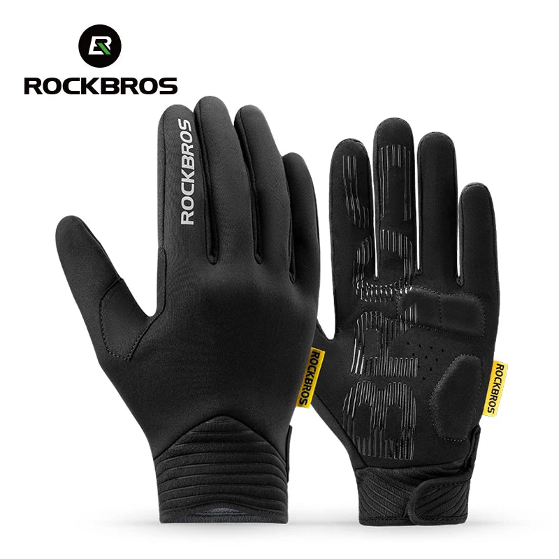 ROCKBROS Keep Warm Bicycle Gloves Full Finger Men Winter Autumn Windproof Fleece Cycling Glove Touch Screen MTB Road Bike Gloves