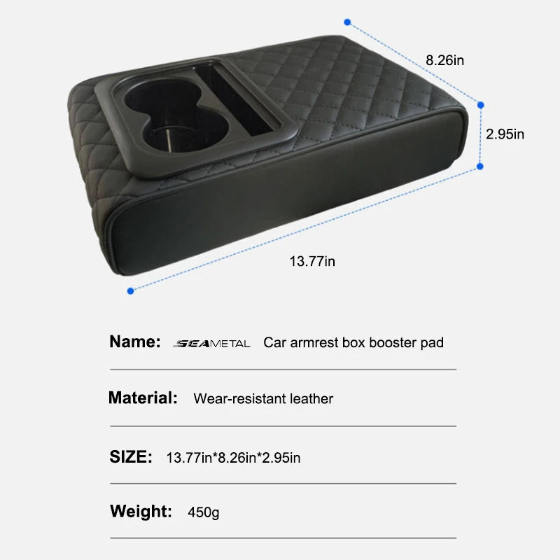 SEAMETAL Car Armrest Box Pad PU Leather Center Console Cover Elbow Rest Cushion Mat with Cup Holder Auto Arm Rest Extension Pad