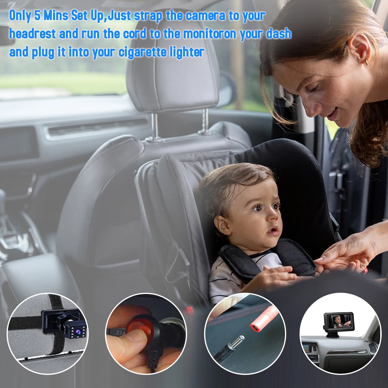 Rear View Monitor 4.3'' IPS Screen Baby Car Mirror Adjustable Wide View Angle for Infants Kids Pets Night Vision Function