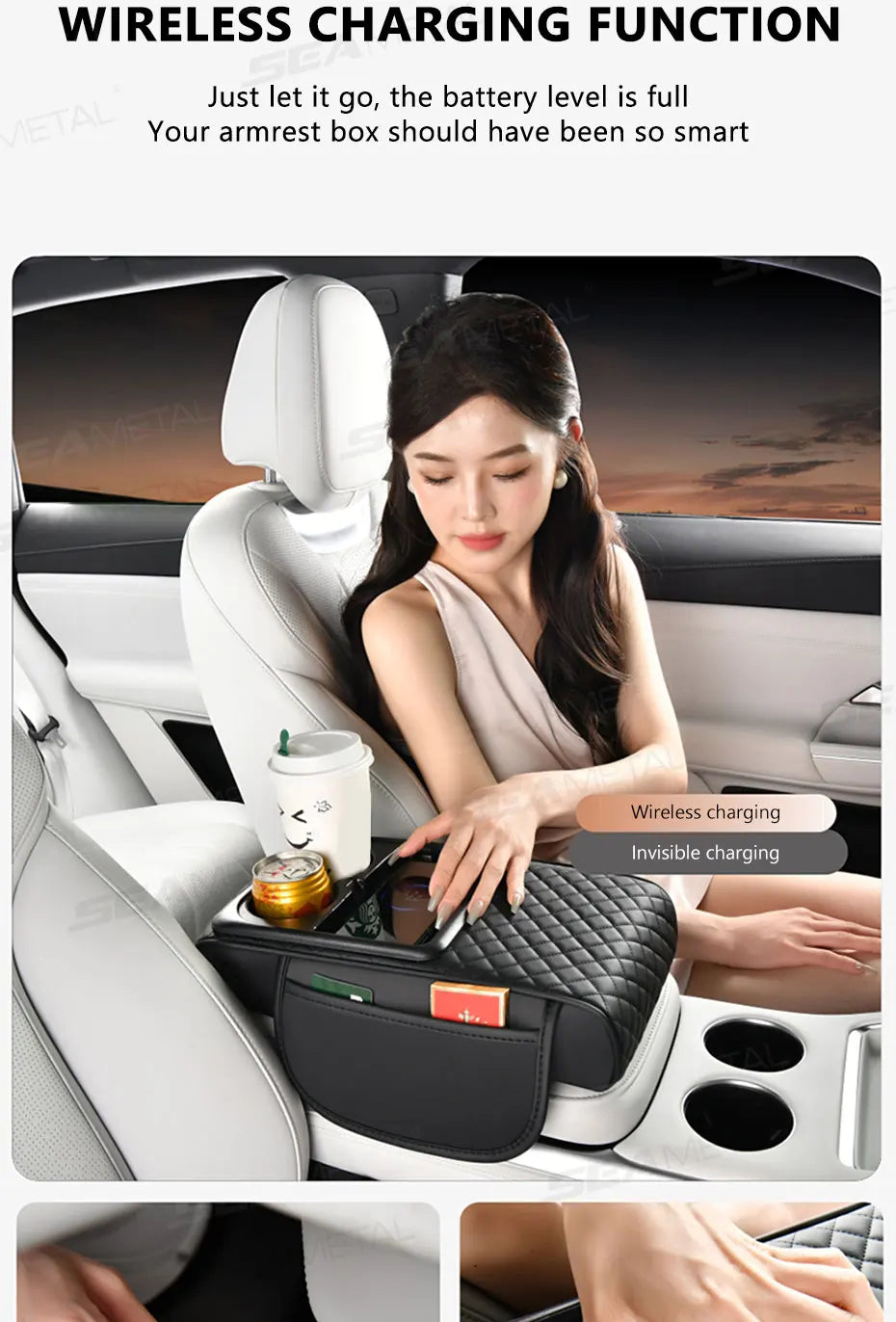 BLALION Car Arm Rest Cushion Thicken High-Density Sponge Center Console Armrest Box Cover Auto Elbow Support Wireless Charging