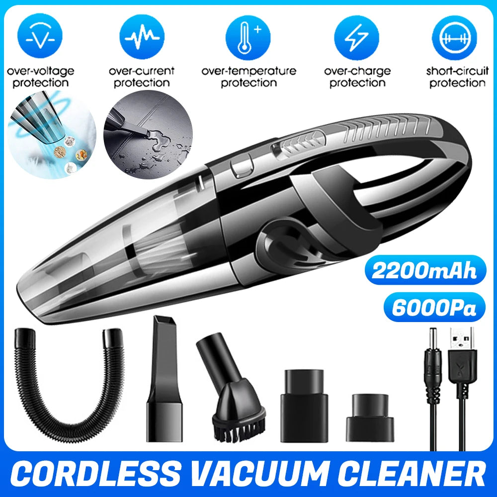 Wireless Handheld Vacuum Cleaner – 12000PA Strong Suction, USB Charging, Wet & Dry Cordless Car Vacuum