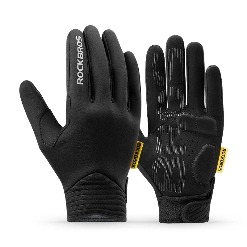 ROCKBROS Keep Warm Bicycle Gloves Full Finger Men Winter Autumn Windproof Fleece Cycling Glove Touch Screen MTB Road Bike Gloves