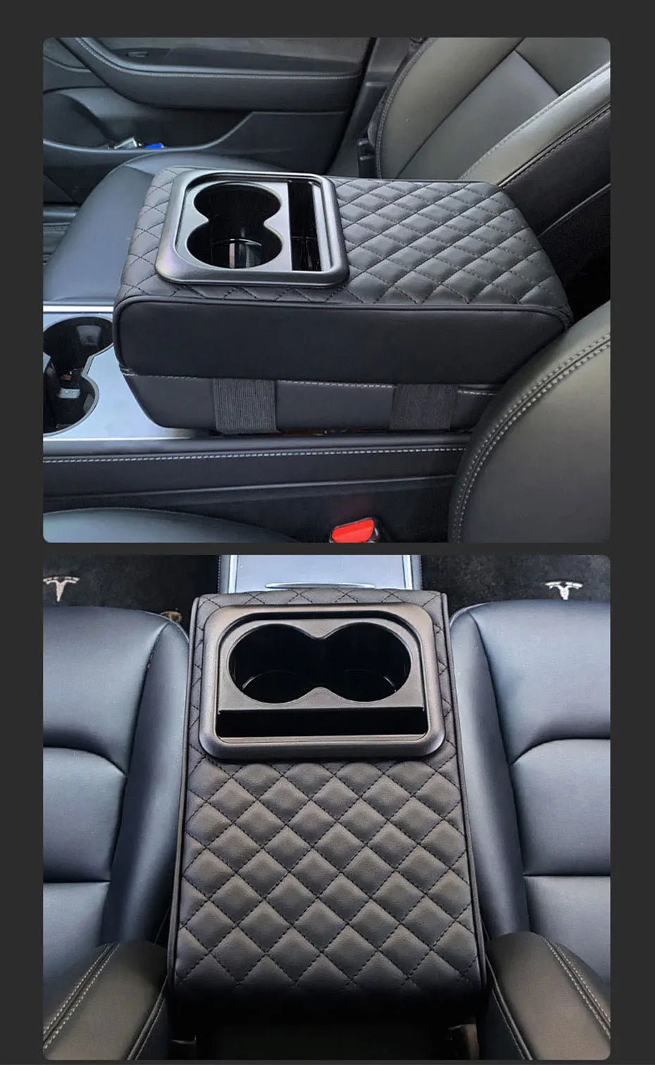 SEAMETAL Car Armrest Box Pad PU Leather Center Console Cover Elbow Rest Cushion Mat with Cup Holder Auto Arm Rest Extension Pad