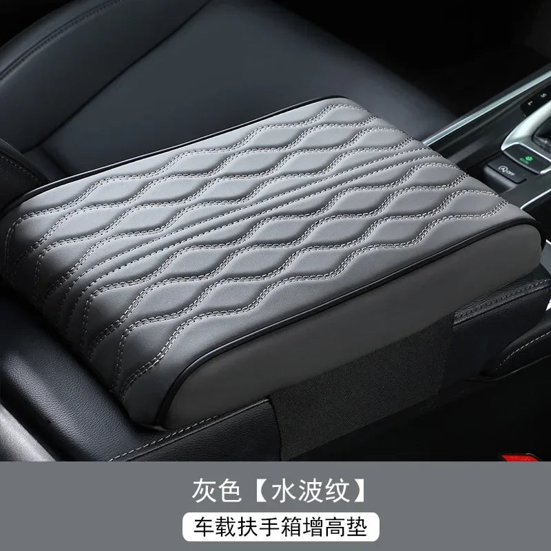Wave Embroider PU Leather Car Armrest Mat Center Console Arm Rest Protection Cushion Auto Armrests Storage Box Cover Pad Visible