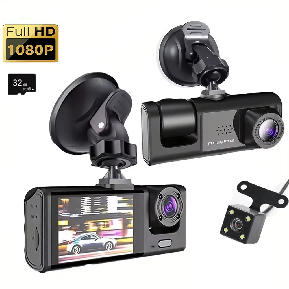 3 Channel 1080P Car Dash Cam Front, Rear & Interior DVR Recorder