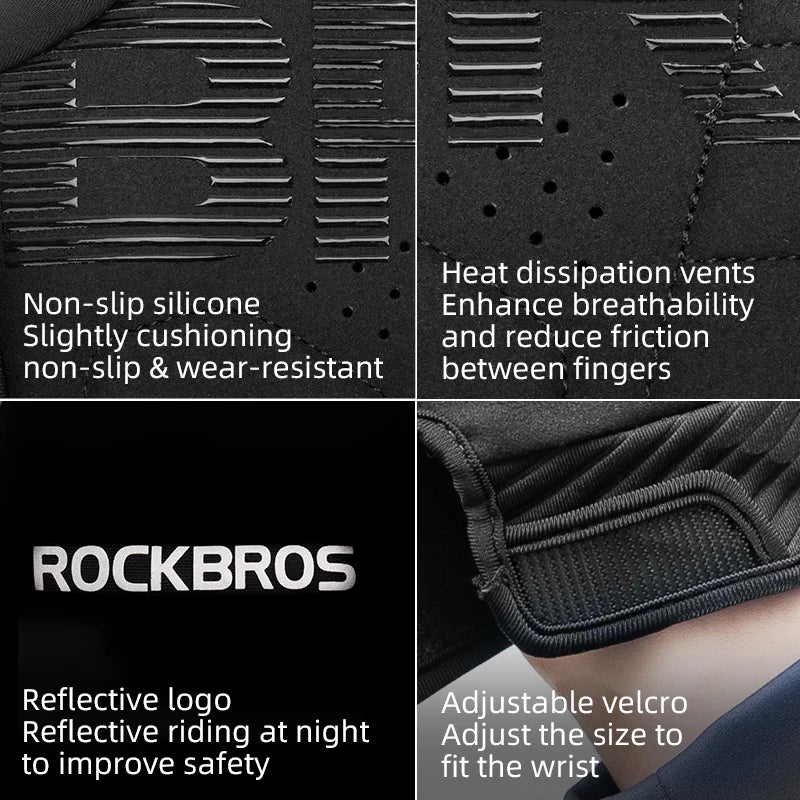 ROCKBROS Keep Warm Bicycle Gloves Full Finger Men Winter Autumn Windproof Fleece Cycling Glove Touch Screen MTB Road Bike Gloves