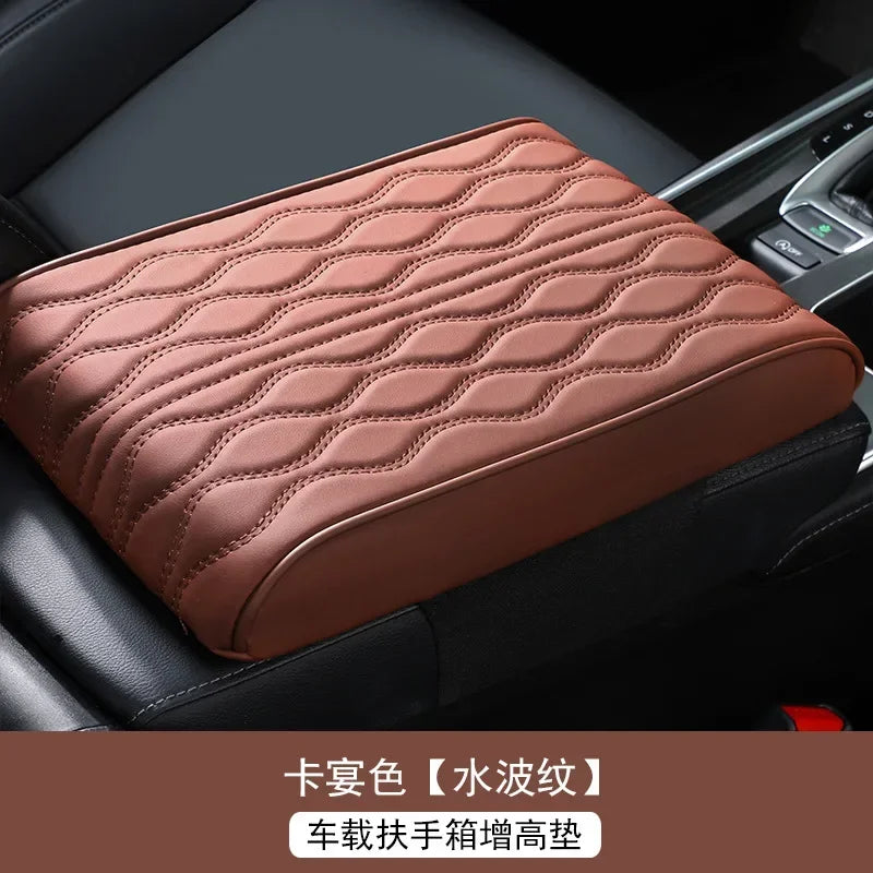 Wave Embroider PU Leather Car Armrest Mat Center Console Arm Rest Protection Cushion Auto Armrests Storage Box Cover Pad Visible