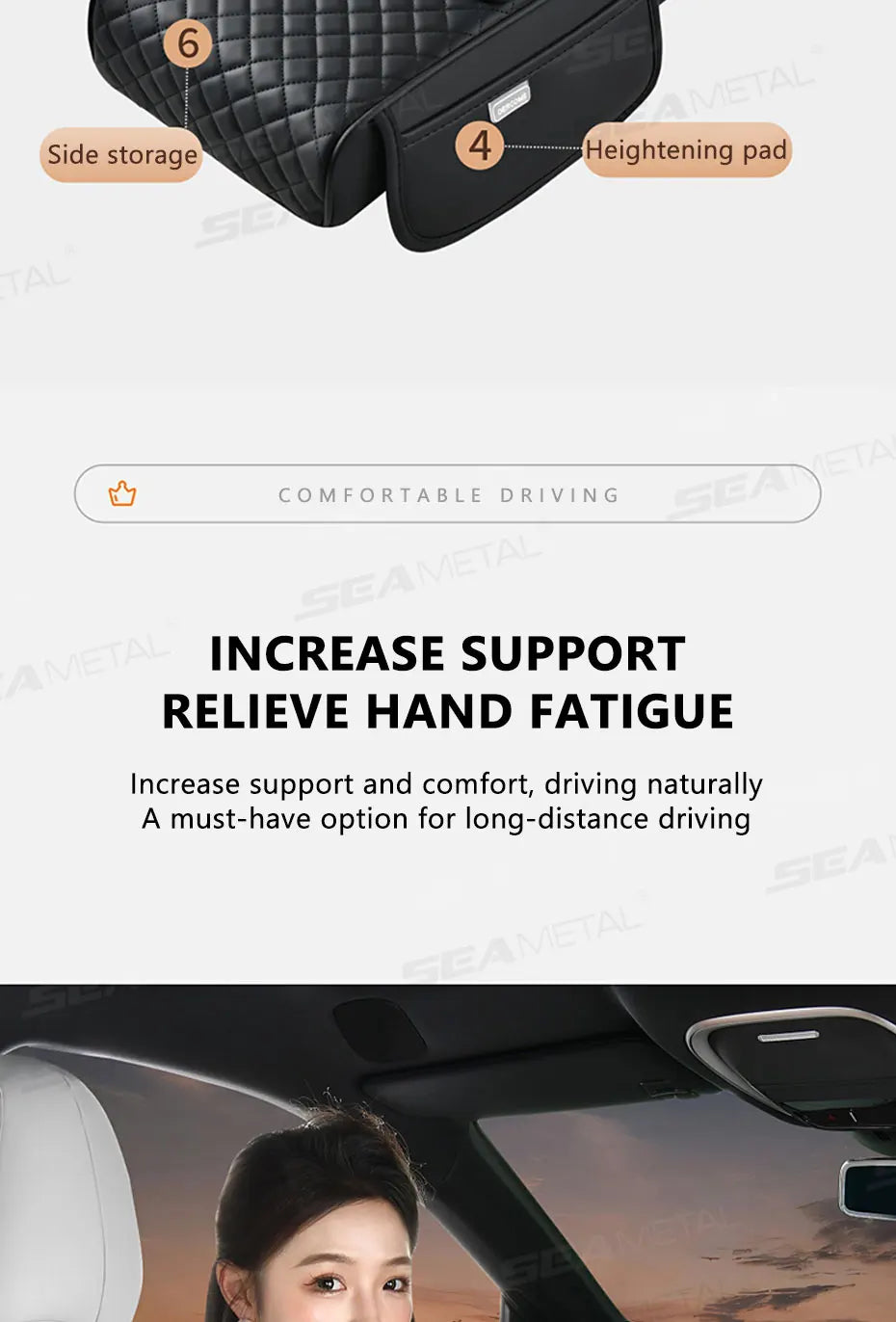 BLALION Car Arm Rest Cushion Thicken High-Density Sponge Center Console Armrest Box Cover Auto Elbow Support Wireless Charging