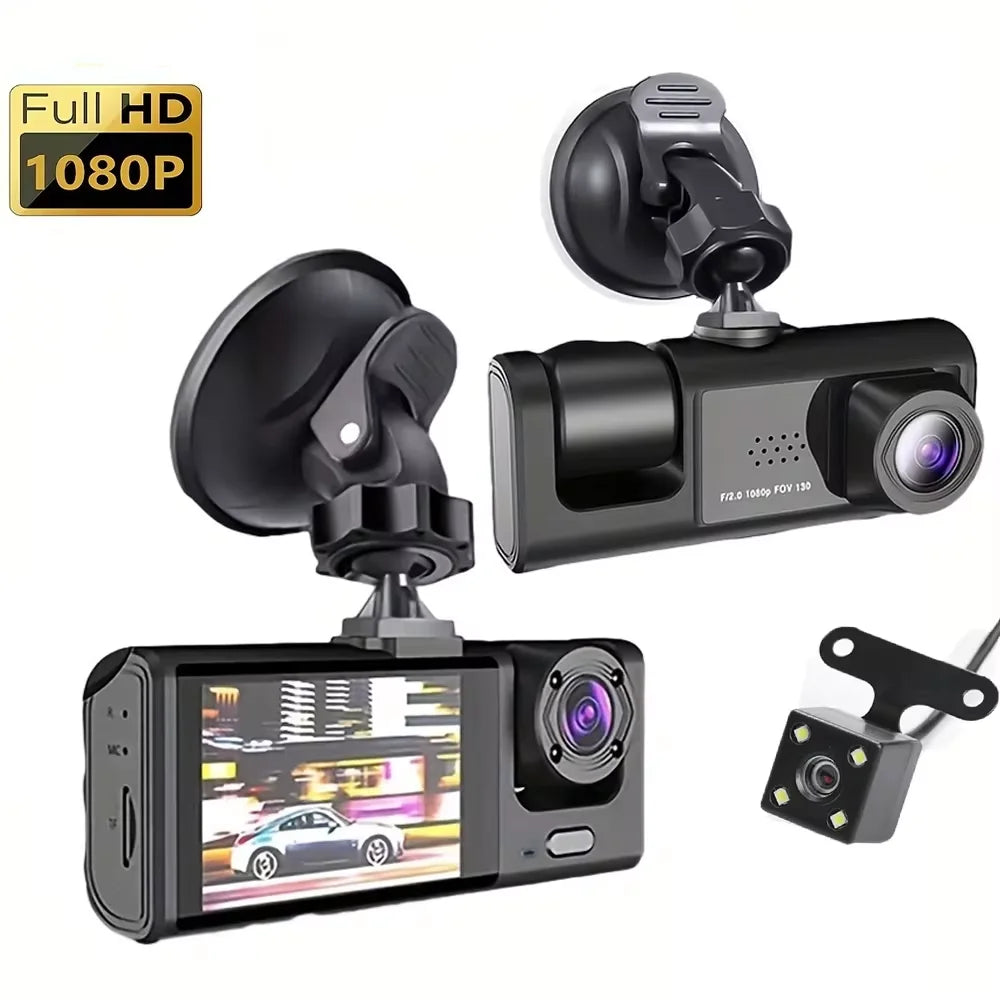3 Channel 1080P Car Dash Cam Front, Rear & Interior DVR Recorder