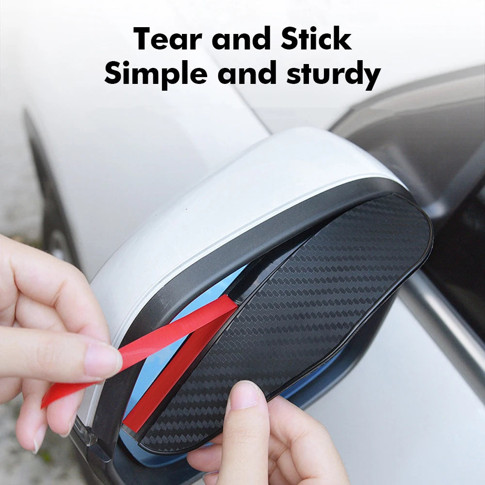 2 Pcs Car Carbon Fiber Rain Brow Rear View Mirror Rain Cover Self-Adhesive Sun Visor Clear Vision Tools Auto Mirror Accessories