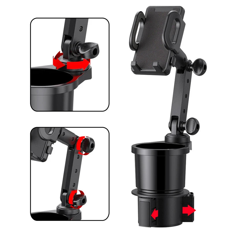 Adjustable Car Cup Holder Expander with Phone Mount & Storage Tray