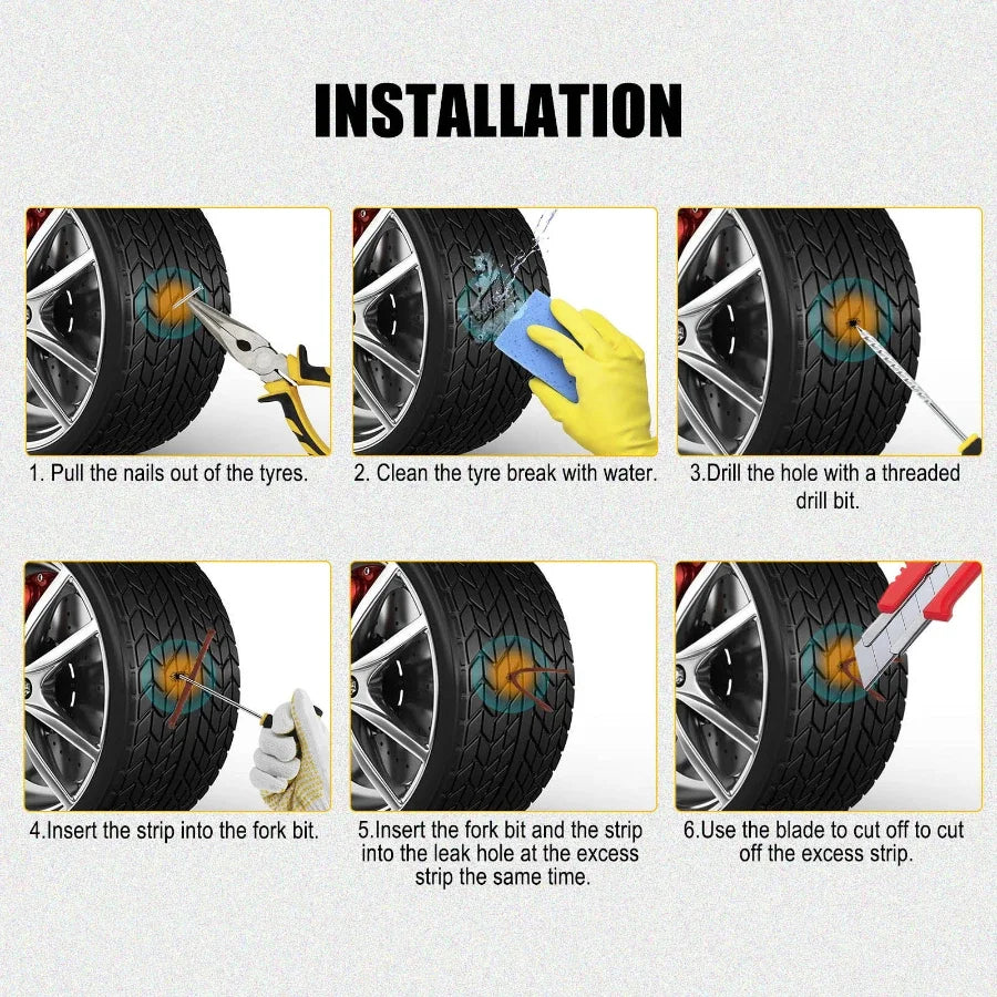 Car & Motorcycle Tire Repair Kit Emergency Puncture Plug Tool Set