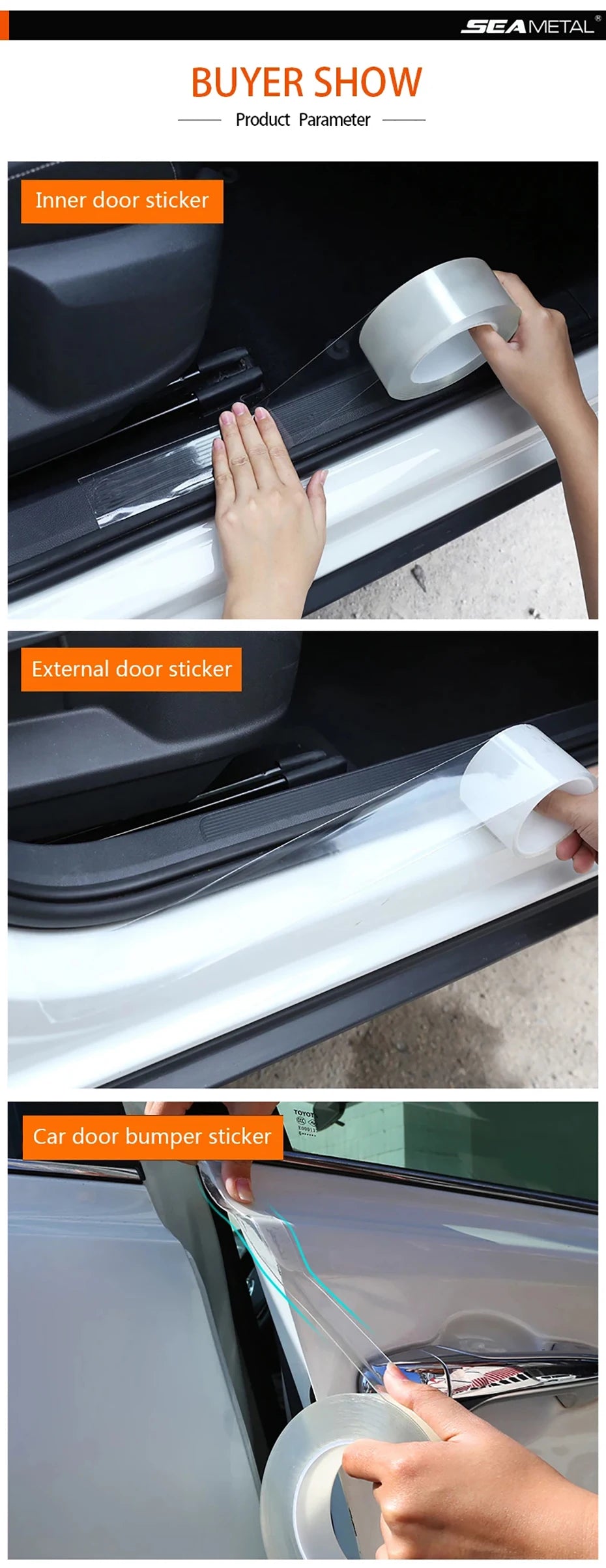 SEAMETAL Car Sticker Transparent Car Door Edge Stickers Anti Scratch Door Sill Protector Film for Auto Threshold Trunk Bumper