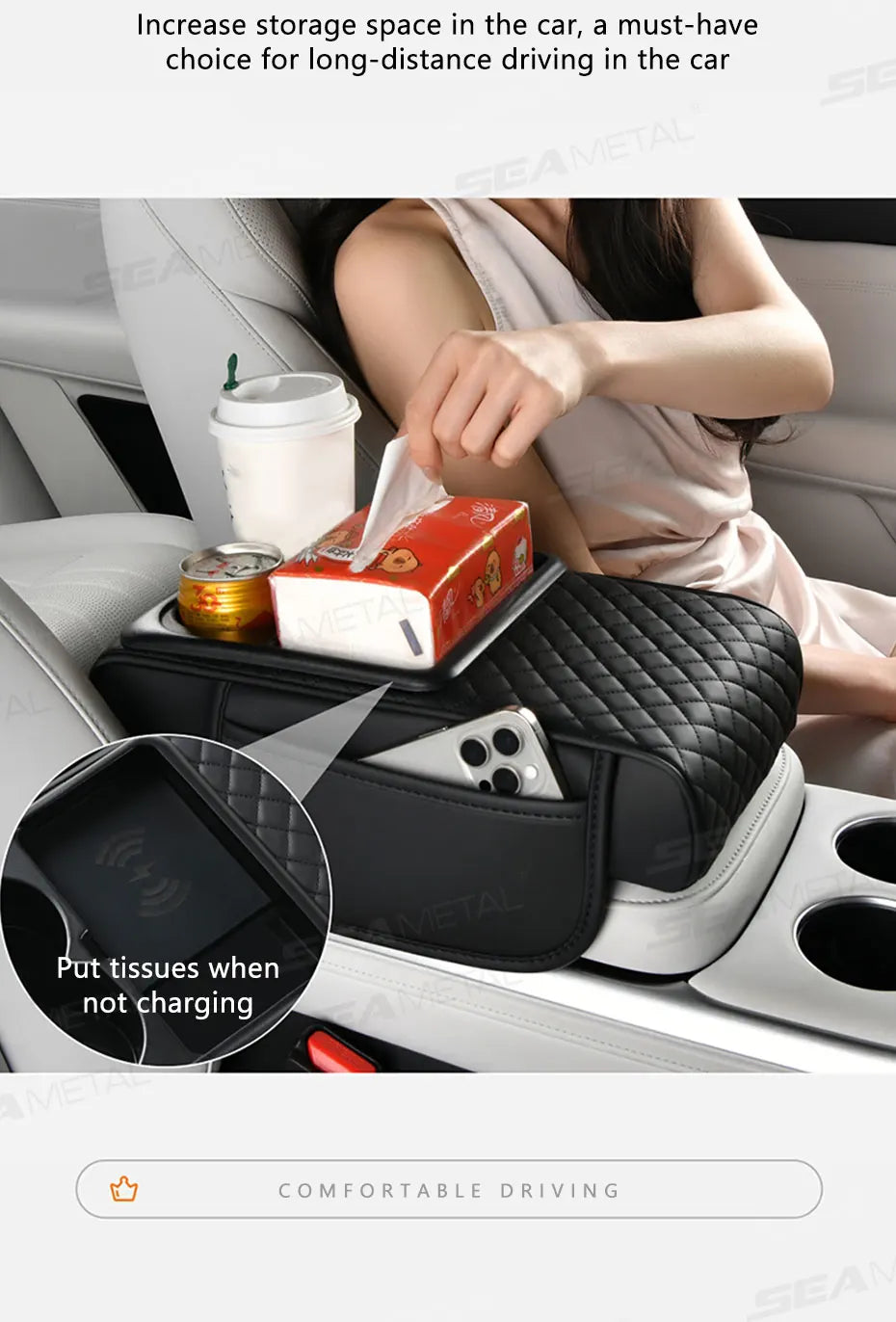 BLALION Car Arm Rest Cushion Thicken High-Density Sponge Center Console Armrest Box Cover Auto Elbow Support Wireless Charging