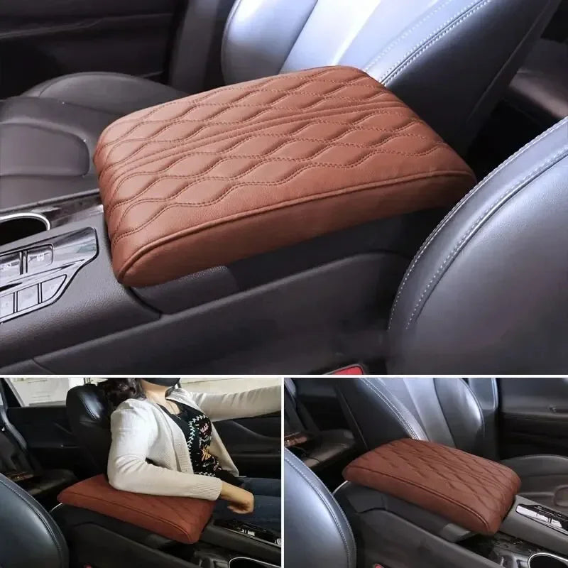 Wave Embroider PU Leather Car Armrest Mat Center Console Arm Rest Protection Cushion Auto Armrests Storage Box Cover Pad Visible