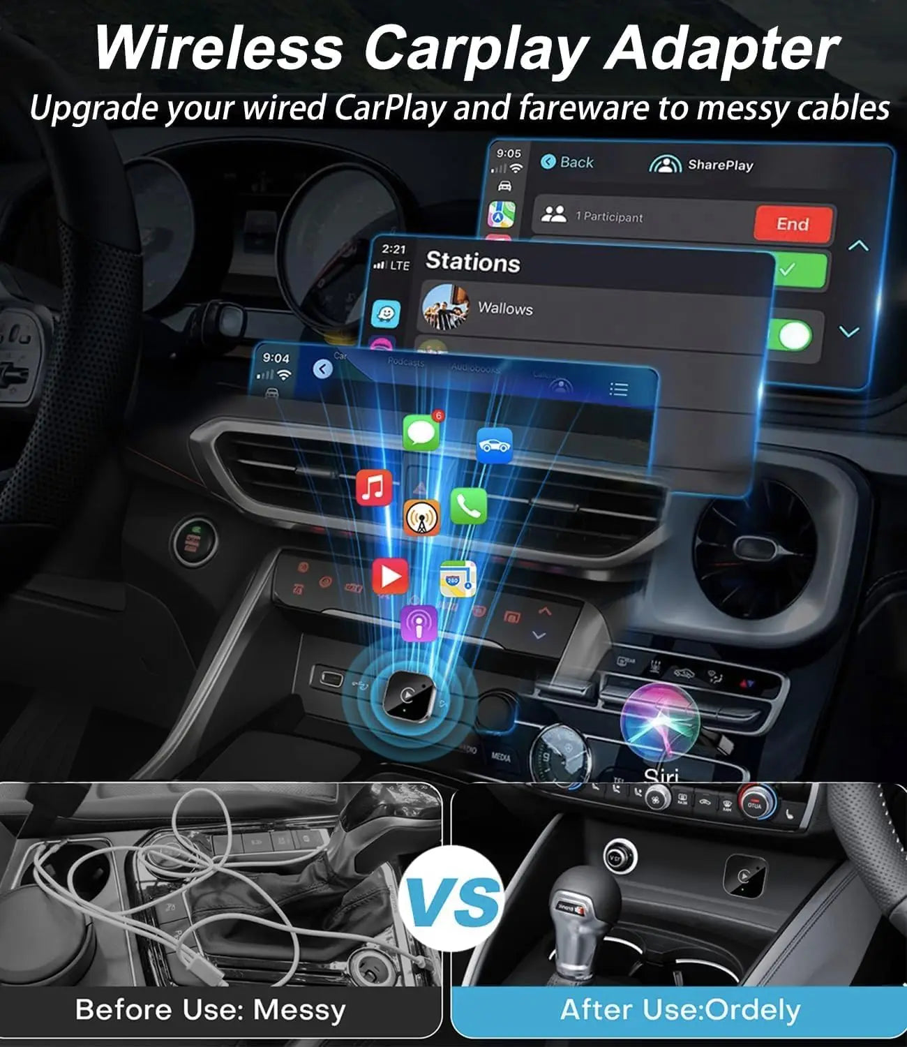Wireless CarPlay & Android Auto Adapter Plug & Play USB Dongle, Fast Auto Connect