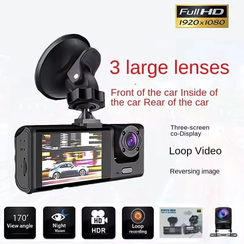 3 Channel 1080P Car Dash Cam Front, Rear & Interior DVR Recorder