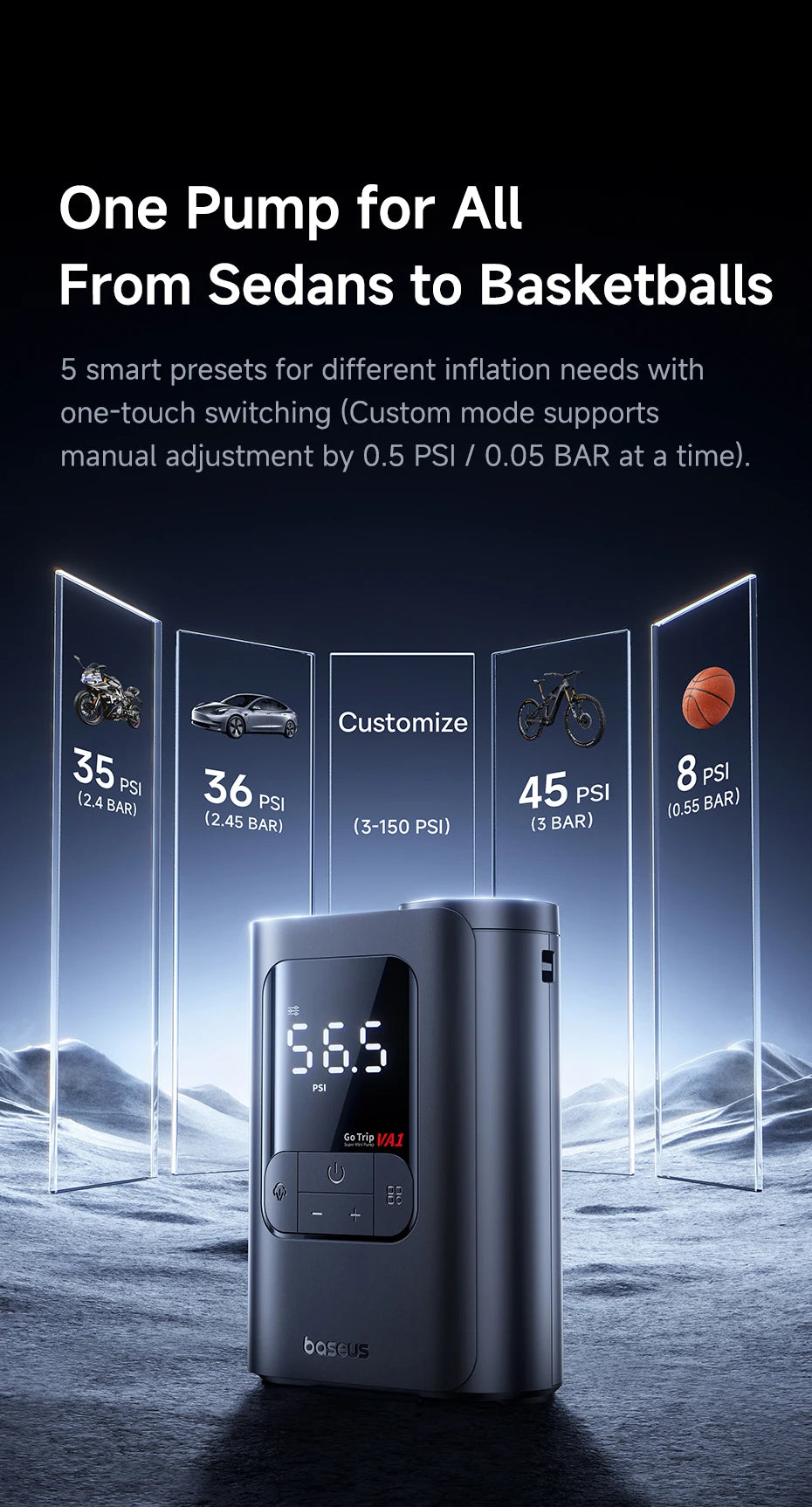 EliteRide SmartAir Wireless - Car Motorcycles & Bicycle Electric Tire Inflator with LCD Digital Display
