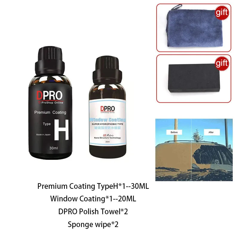 Dpro 9H Ceramic Car Coating Liquid Glass Waterproof Nano Ceramics Paint Care Anti-scratch Hydrophobic Car Detailing Polish Kit