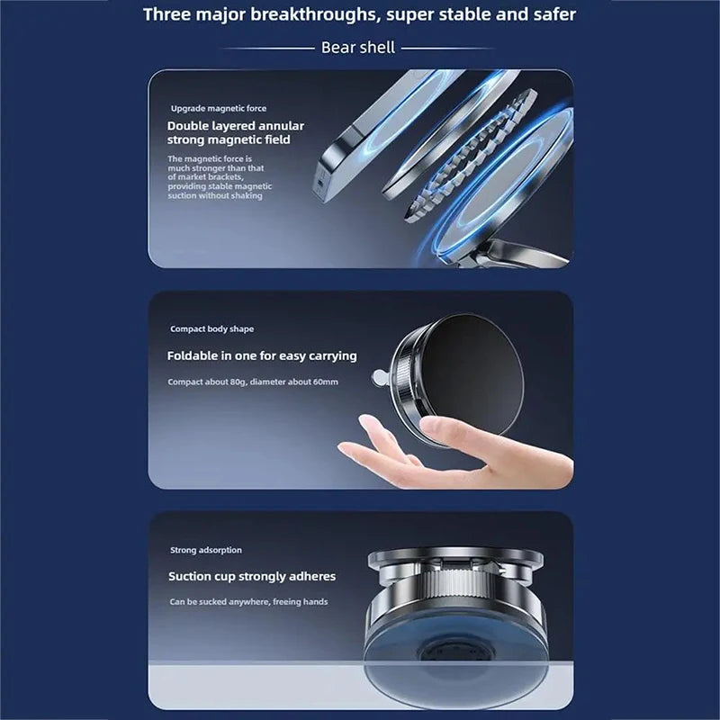 Magnetic Car Phone Holder 360° Adjustable Double Suction Mount