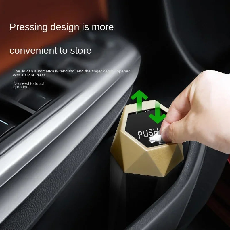 Mini Car Trash Can with Lid  Leak-Proof Portable Auto Garbage Bin