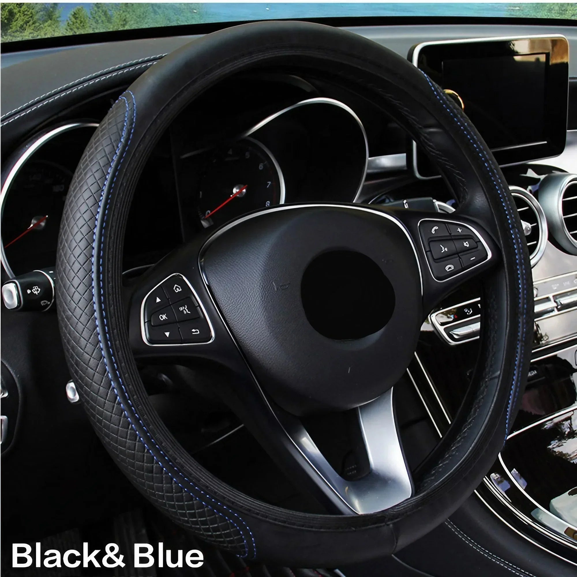 Breathable PU Leather Anti-Slip Universal Car Steering Wheel Cover, Interior Decoration Accessories