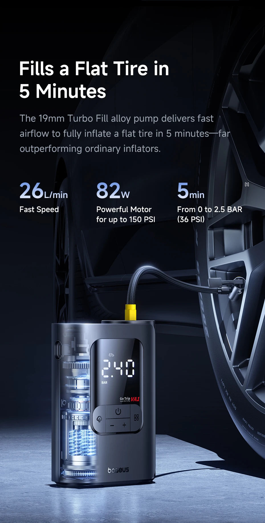 EliteRide SmartAir Wireless - Car Motorcycles & Bicycle Electric Tire Inflator with LCD Digital Display