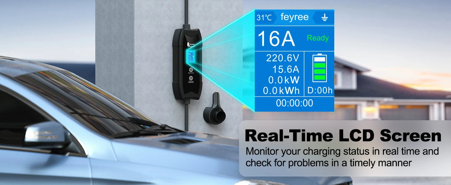 feyree EV Charger Type2 16A 3.5kW Portable Charging Box 5M Cable GBT Socket Type1 J1772 Adapter for Electric Vehicle Car Charger