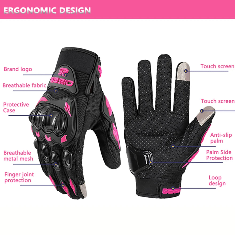 Summer Lady Pink Motorcycle Gloves Women Breathable Motorbike Riding Gloves Anti-fall Touch Function Motocross Moto Biker Gloves