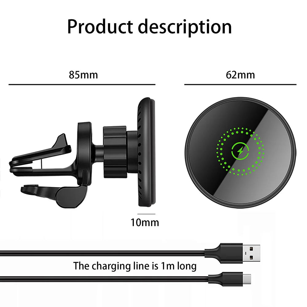 Magnetic Wireless Car Charger Mount  30W Fast Charging Air Vent Phone Holder