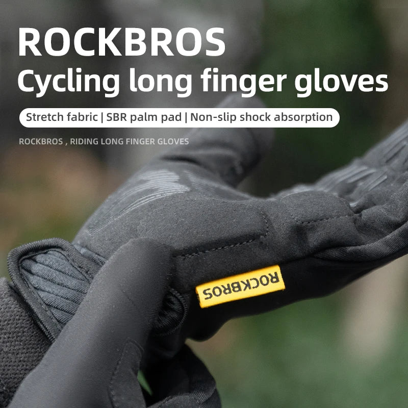 ROCKBROS Keep Warm Bicycle Gloves Full Finger Men Winter Autumn Windproof Fleece Cycling Glove Touch Screen MTB Road Bike Gloves