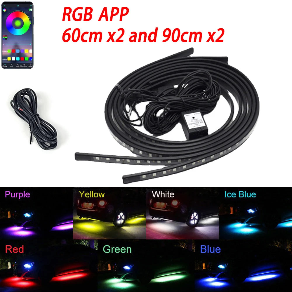 RGB Flexible Car Underglow Light Strip – 12V LED Underbody Ambient Light with App Control Neon Decorative Lamps