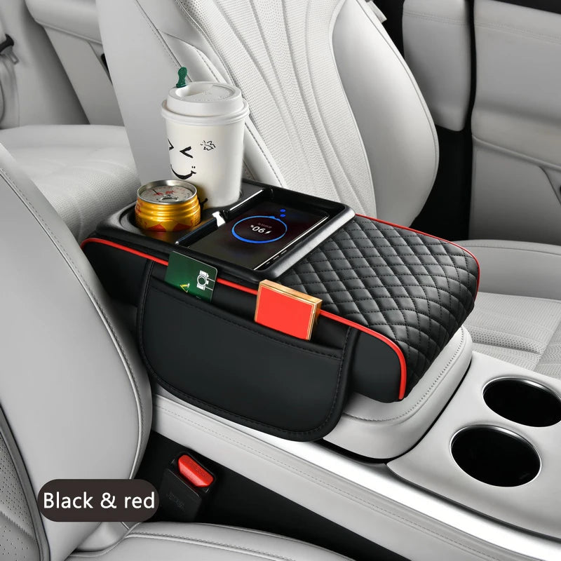 BLALION Car Arm Rest Cushion Thicken High-Density Sponge Center Console Armrest Box Cover Auto Elbow Support Wireless Charging