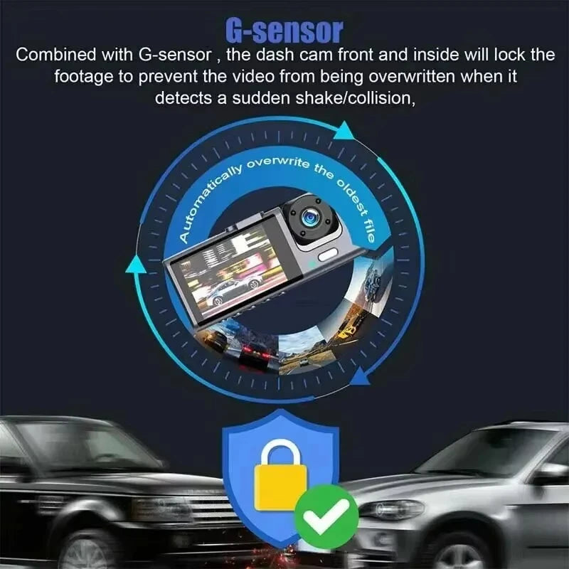 3 Channel 1080P Car Dash Cam Front, Rear & Interior DVR Recorder