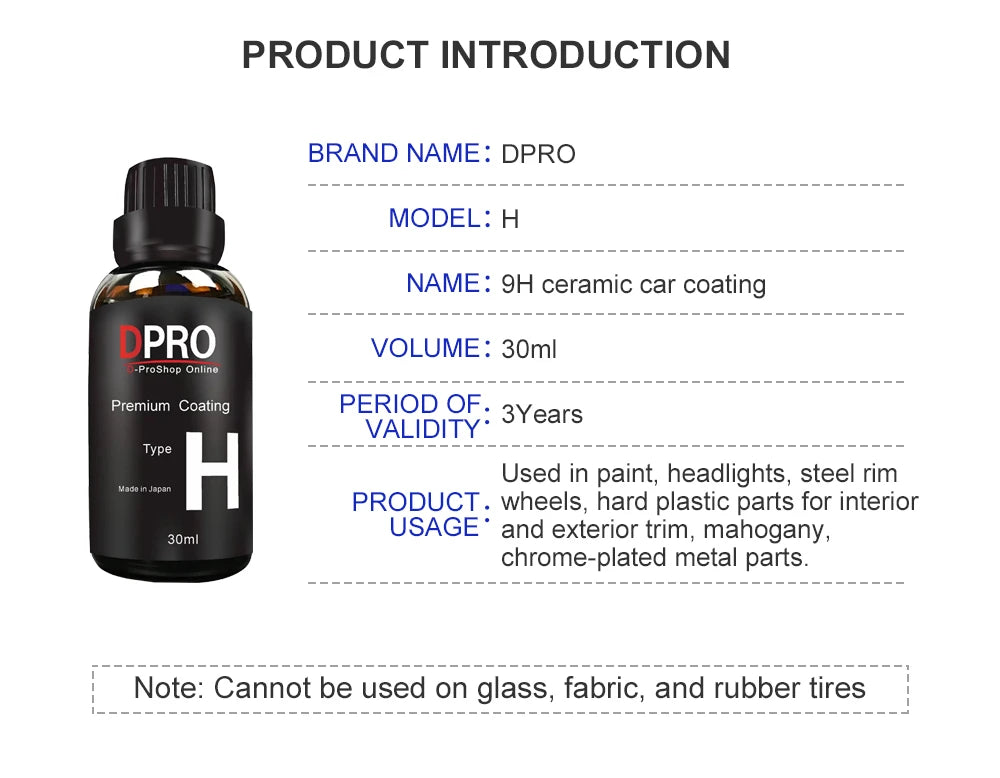 Dpro 9H Ceramic Car Coating Liquid Glass Waterproof Nano Ceramics Paint Care Anti-scratch Hydrophobic Car Detailing Polish Kit