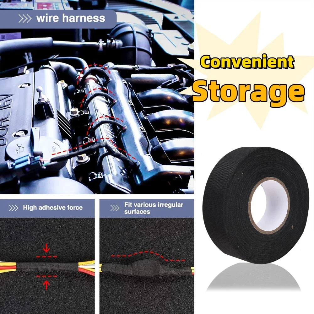Auto Car Cable Wiring Harness Tape Heat-resistant Adhesive Cloth Fabric Tape Loom Protection Retardant Tape Stickers Accessories