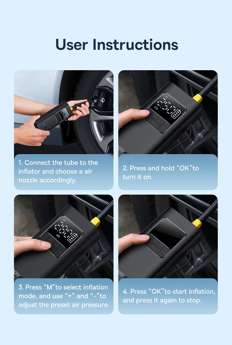 EliteRide SmartAir Wireless - Car Motorcycles & Bicycle Electric Tire Inflator with LCD Digital Display