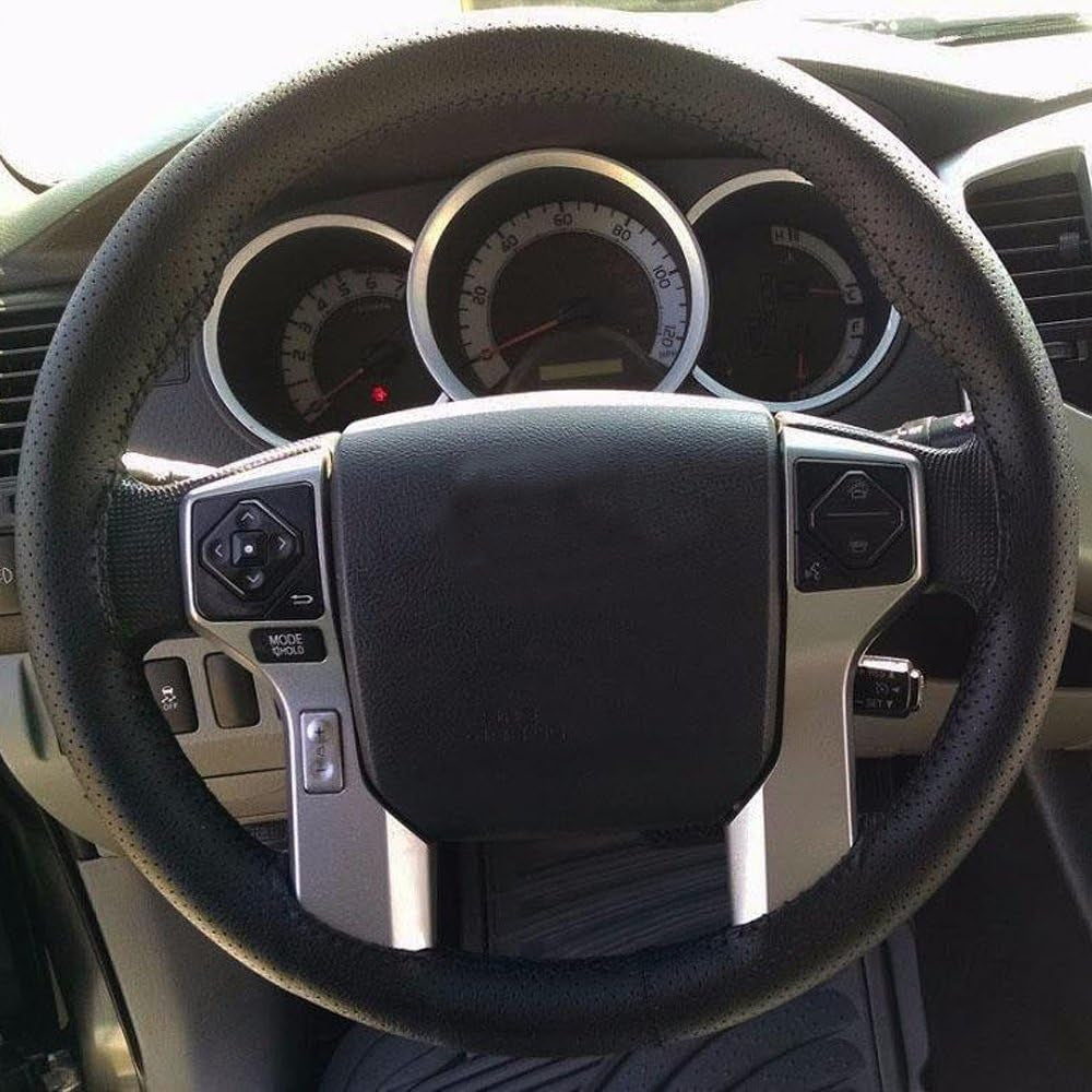 Universal Leather Car Steering Wheel Stitch on Wrap Cover DIY Sewing Breathable and anti Slip, 15-Inch (Black)