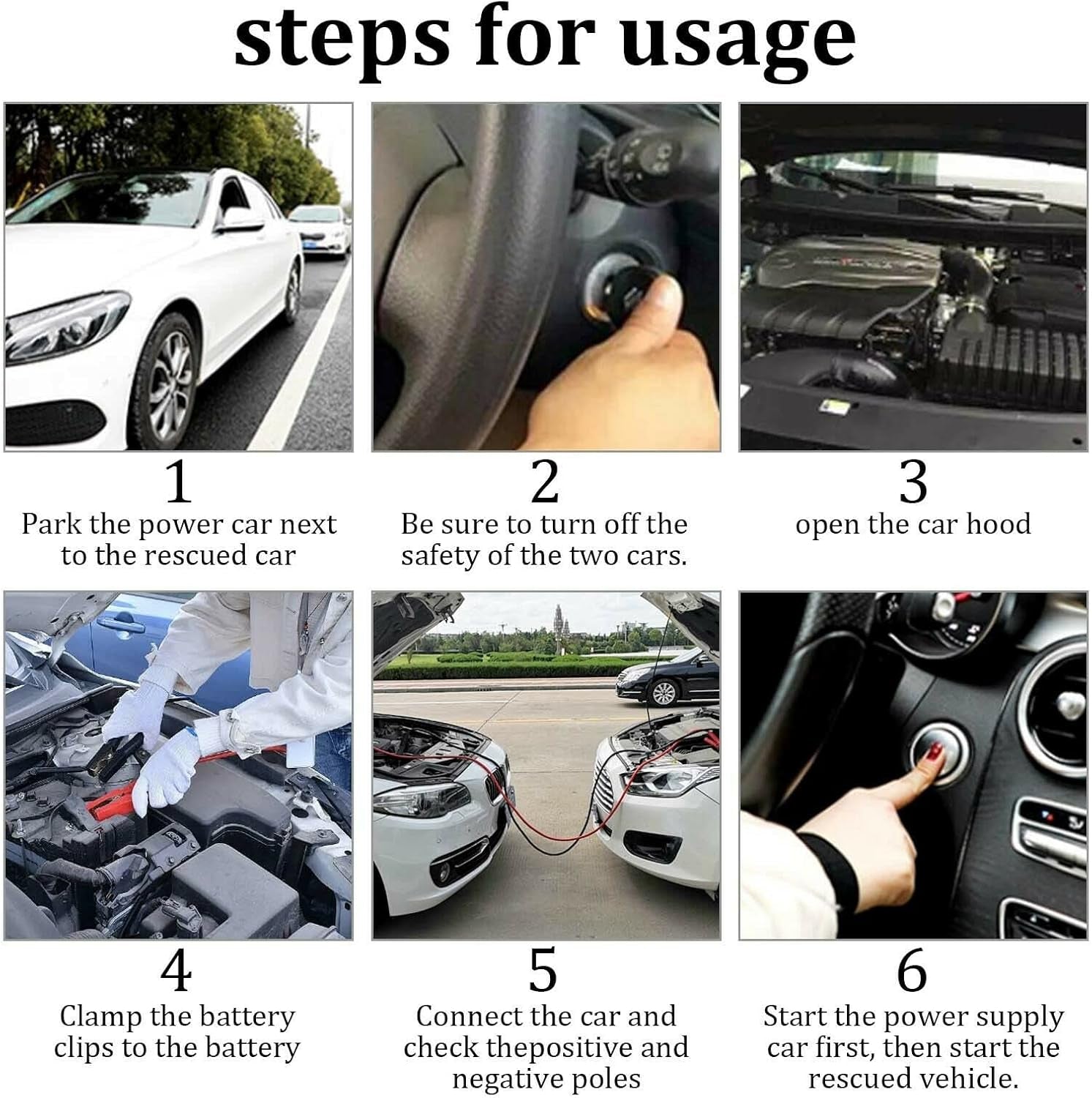 6M 12MM Booster Cables 1200Amp Heavy Duty Cars Jump Leads Professional Battery Start Cables Colour Coded Clamp anti Tangle Leads Jump Start Leads for Cars Vans