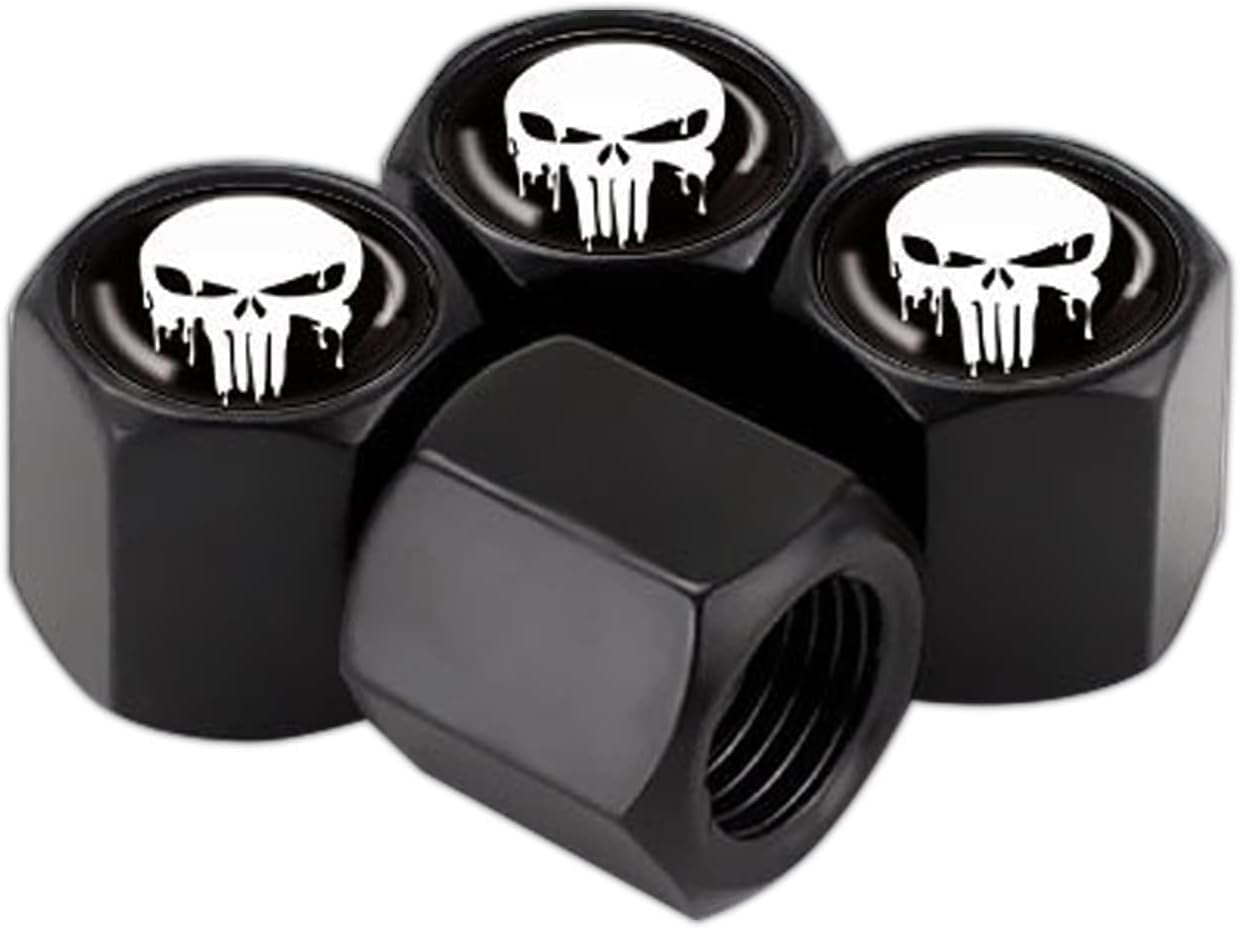 4 Pack Skull Car Wheel Tire Valve Stem Caps, Airtight Dust Proof Covers,Universal Tire Air Valve Caps for Cars, Trucks, Bicycles (Black)