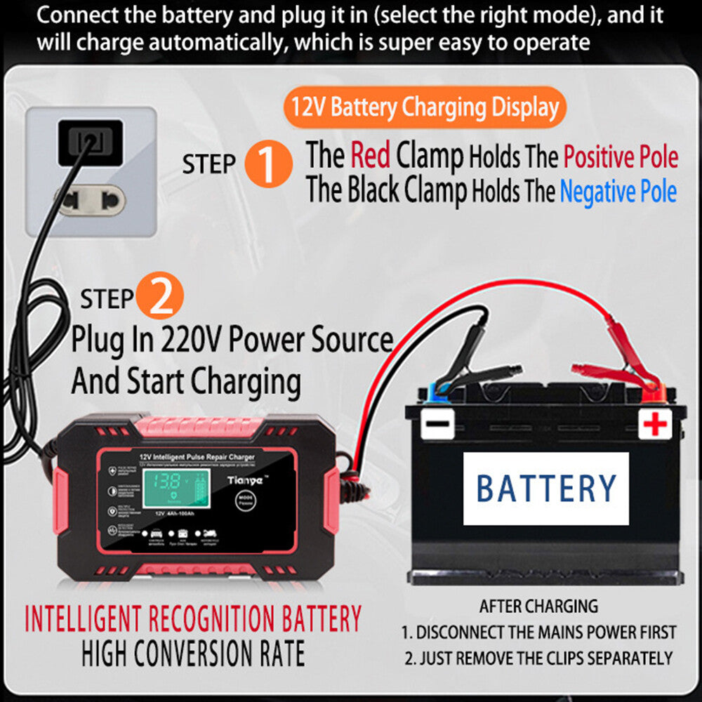 2025 Heavy Duty Car Battery Charger LCD 12V Trickle / Fast Vehicle HGV Lorry UK